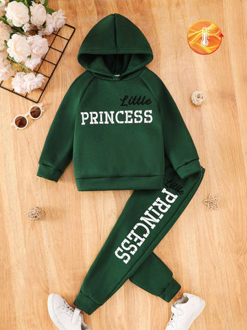 2pcs Young Girl Casual English Letter Hooded Sweatshirt And Letter Print Pants Set, Spring/Autumn 2pcs Young Girl Casual English Letter Hooded Sweatshirt And Letter Print Pants Set, Spring/Autumn