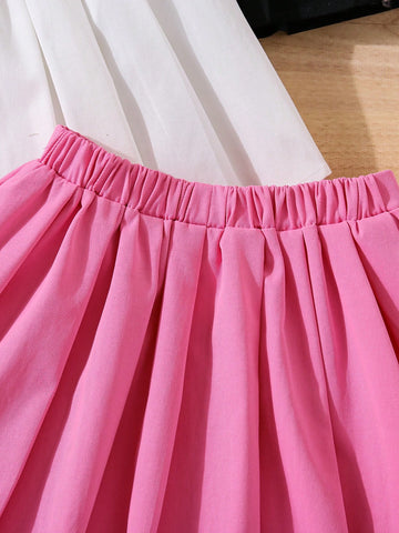 3 Piece Set: Young Girl Woven Solid Color Fitted Pleated Skirt 3 Piece Set: Young Girl Woven Solid Color Fitted Pleated Skirt