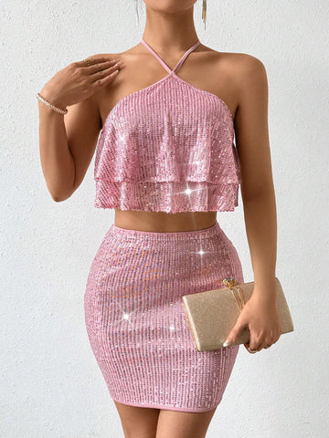 Glitter Halter Top & Skirt Set Glitter Halter Top & Skirt Set