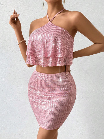 Glitter Halter Top & Skirt Set Glitter Halter Top & Skirt Set