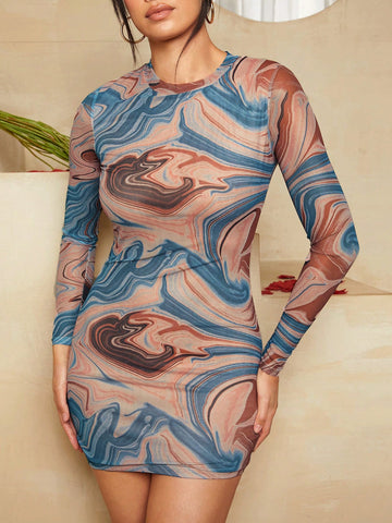 BAE Ladies' Marble Patterned Bodycon Dress BAE Ladies' Marble Patterned Bodycon Dress