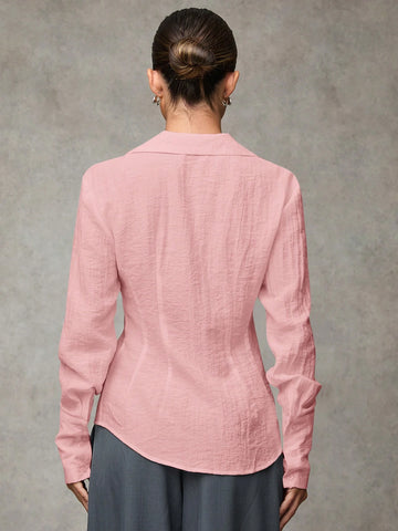 Solid Tie Front Long Sleeve Shirt, Versatile Daily/Work Wear, Front Tie Design, Long Sleeve Shirt, Solid Tie Front Long Sleeve Shirt, Versatile Daily/Work Wear, Front Tie Design, Long Sleeve Shirt,