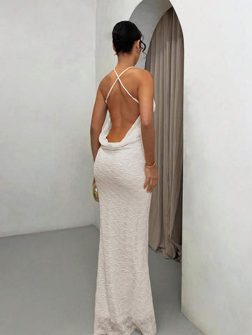 Summer Beach Vacation Solid Light Yellow Suspender Backless Maxi Dress, Suitable For Dail Summer Beach Vacation Solid Light Yellow Suspender Backless Maxi Dress, Suitable For Dail