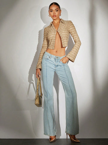 V-collar Textured Crop Tee V-collar Textured Crop Tee