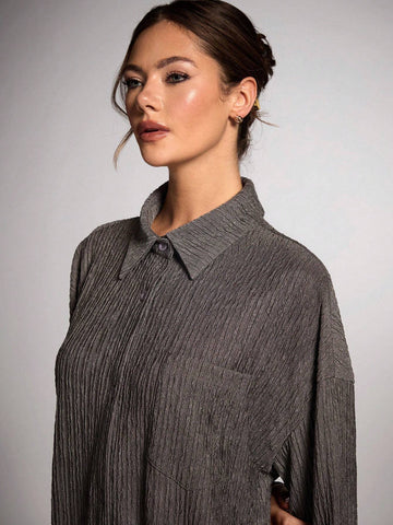 BAE Women Plain Long Sleeve Button Front Casual Shirt BAE Women Plain Long Sleeve Button Front Casual Shirt