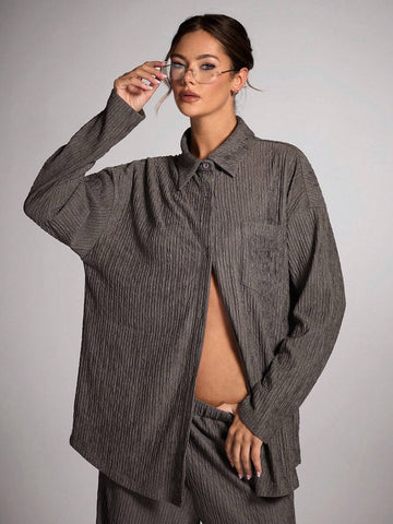 BAE Women Plain Long Sleeve Button Front Casual Shirt BAE Women Plain Long Sleeve Button Front Casual Shirt