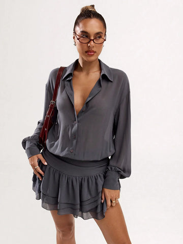 Women's Casual Solid Color Ruffle Hem Mini Dress Women's Casual Solid Color Ruffle Hem Mini Dress