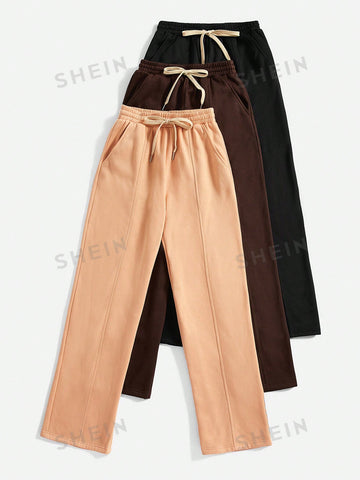 BASICS 3pcs Drawstring Waist Slant Pocket Sweatpants BASICS 3pcs Drawstring Waist Slant Pocket Sweatpants