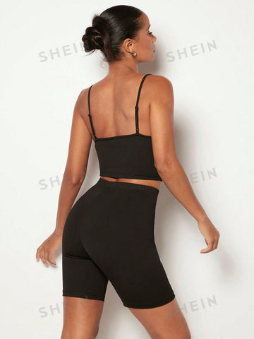 Black Slim Fit Cami Top And Shorts Set Black Slim Fit Cami Top And Shorts Set