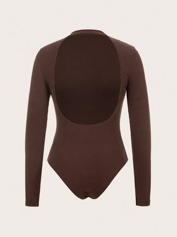 Solid Color Casual Knit Bodysuit For Women Solid Color Casual Knit Bodysuit For Women