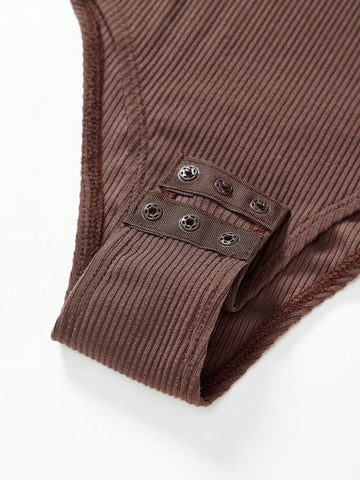 Solid Color Casual Knit Bodysuit For Women Solid Color Casual Knit Bodysuit For Women