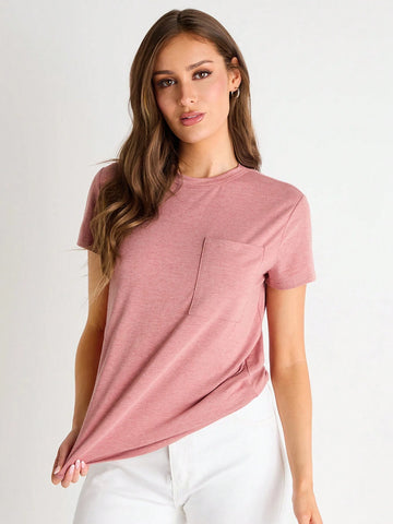 BASICS Women's Round Neck Loose Fit T-Shirt With Pocket BASICS Women's Round Neck Loose Fit T-Shirt With Pocket