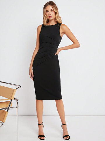 BIZwear Solid Ruched Bodycon Dress Workwear BIZwear Solid Ruched Bodycon Dress Workwear
