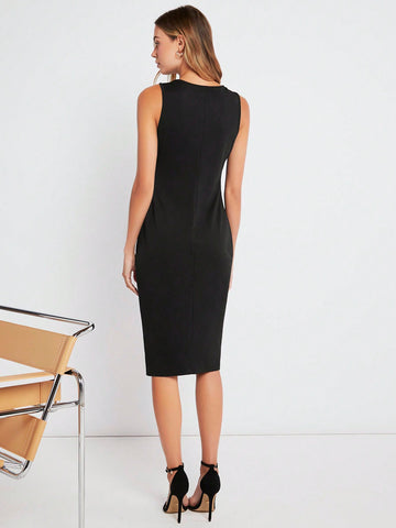 BIZwear Solid Ruched Bodycon Dress Workwear BIZwear Solid Ruched Bodycon Dress Workwear