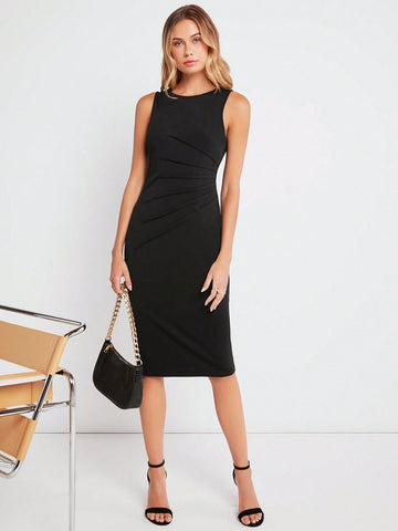 BIZwear Solid Ruched Bodycon Dress Workwear BIZwear Solid Ruched Bodycon Dress Workwear