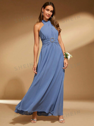 1pc Halter Neck Backless Bridesmaid Dress 1pc Halter Neck Backless Bridesmaid Dress