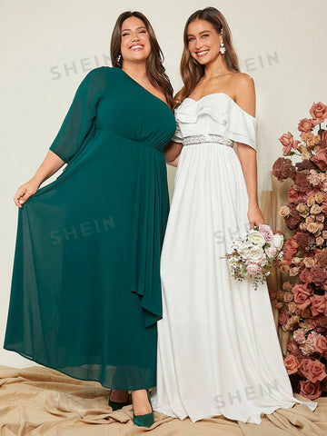 1pc Off Shoulder Ruffle Trim Wedding Dress 1pc Off Shoulder Ruffle Trim Wedding Dress