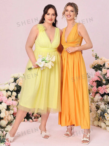 1pc Solid Ruched Bridesmaid Dress 1pc Solid Ruched Bridesmaid Dress