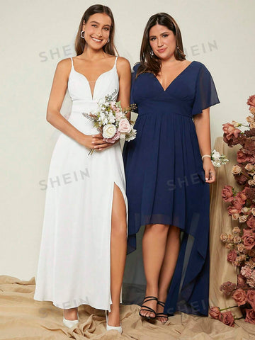 1pc Solid Split Thigh Cami Wedding Dress 1pc Solid Split Thigh Cami Wedding Dress