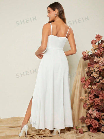 1pc Solid Split Thigh Cami Wedding Dress 1pc Solid Split Thigh Cami Wedding Dress