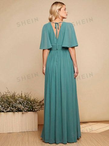 1pc Split Sleeve Split Thigh Chiffon Bridesmaid Dress 1pc Split Sleeve Split Thigh Chiffon Bridesmaid Dress