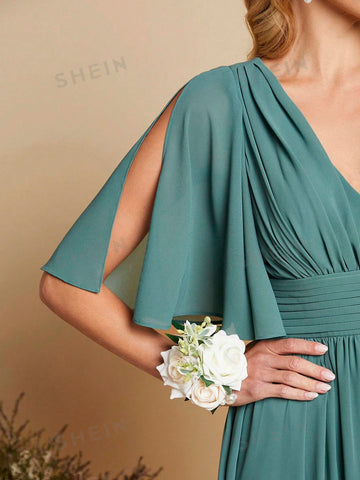 1pc Split Sleeve Split Thigh Chiffon Bridesmaid Dress 1pc Split Sleeve Split Thigh Chiffon Bridesmaid Dress