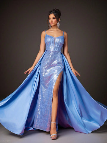 Elegant And Gorgeous Beaded Floral Appliqué Sheer Mermaid Dress, Heavywork, With High Slit And Trail For Formal Events Elegant And Gorgeous Beaded Floral Appliqué Sheer Mermaid Dress, Heavywork, With High Slit And Trail For Formal Events