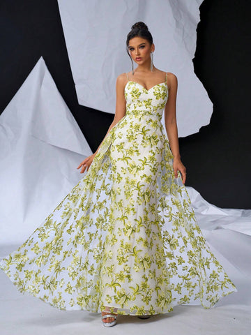 Elegant And Romantic Mesh Orangery Floral Print Halter Bustle Cups High Waist Thin Slim Fishtail Fluttering Back Width Swing Floating Piece Dating Vacation Graduation Wedding Event Heavy Duty Dinner Evening Gowns Elegant And Romantic Mesh Orangery Floral Print Halter Bustle Cups High Waist Thin Slim Fishtail Fluttering Back Width Swing Floating Piece Dating Vacation Graduation Wedding Event Heavy Duty Dinner Evening Gowns