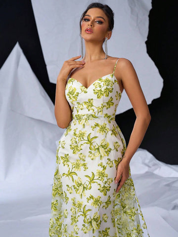 Elegant And Romantic Mesh Orangery Floral Print Halter Bustle Cups High Waist Thin Slim Fishtail Fluttering Back Width Swing Floating Piece Dating Vacation Graduation Wedding Event Heavy Duty Dinner Evening Gowns Elegant And Romantic Mesh Orangery Floral Print Halter Bustle Cups High Waist Thin Slim Fishtail Fluttering Back Width Swing Floating Piece Dating Vacation Graduation Wedding Event Heavy Duty Dinner Evening Gowns