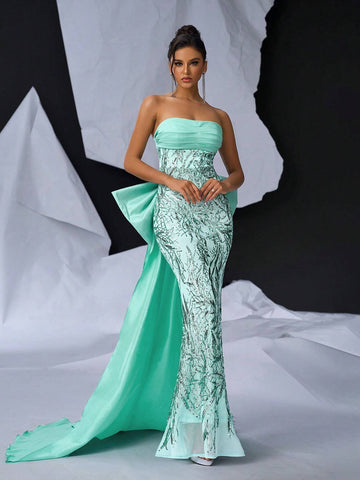 Elegant Atmosphere Green Bustier Bust Cup Gorgeous Beading High Waist Thin And  Two Ways To Wear Dating Single Vacation Party Graduation Wedding Event Heavy Duty Dinner Dresses Elegant Atmosphere Green Bustier Bust Cup Gorgeous Beading High Waist Thin And  Two Ways To Wear Dating Single Vacation Party Graduation Wedding Event Heavy Duty Dinner Dresses