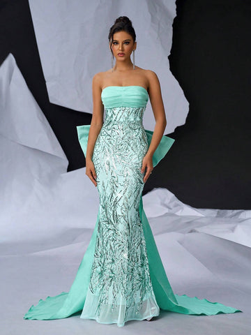 Elegant Atmosphere Green Bustier Bust Cup Gorgeous Beading High Waist Thin And  Two Ways To Wear Dating Single Vacation Party Graduation Wedding Event Heavy Duty Dinner Dresses Elegant Atmosphere Green Bustier Bust Cup Gorgeous Beading High Waist Thin And  Two Ways To Wear Dating Single Vacation Party Graduation Wedding Event Heavy Duty Dinner Dresses