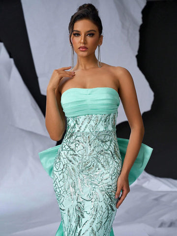 Elegant Atmosphere Green Bustier Bust Cup Gorgeous Beading High Waist Thin And  Two Ways To Wear Dating Single Vacation Party Graduation Wedding Event Heavy Duty Dinner Dresses Elegant Atmosphere Green Bustier Bust Cup Gorgeous Beading High Waist Thin And  Two Ways To Wear Dating Single Vacation Party Graduation Wedding Event Heavy Duty Dinner Dresses