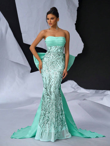 Elegant Atmosphere Green Bustier Bust Cup Gorgeous Beading High Waist Thin And  Two Ways To Wear Dating Single Vacation Party Graduation Wedding Event Heavy Duty Dinner Dresses Elegant Atmosphere Green Bustier Bust Cup Gorgeous Beading High Waist Thin And  Two Ways To Wear Dating Single Vacation Party Graduation Wedding Event Heavy Duty Dinner Dresses