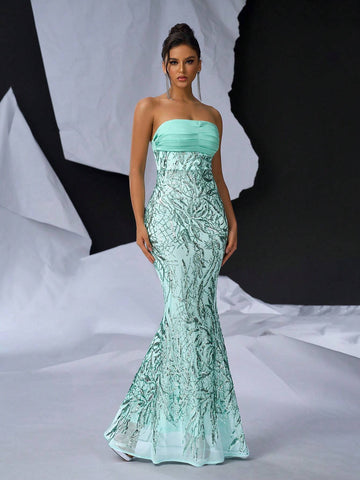 Elegant Atmosphere Green Bustier Bust Cup Gorgeous Beading High Waist Thin And  Two Ways To Wear Dating Single Vacation Party Graduation Wedding Event Heavy Duty Dinner Dresses Elegant Atmosphere Green Bustier Bust Cup Gorgeous Beading High Waist Thin And  Two Ways To Wear Dating Single Vacation Party Graduation Wedding Event Heavy Duty Dinner Dresses