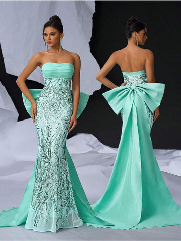 Elegant Atmosphere Green Bustier Bust Cup Gorgeous Beading High Waist Thin And  Two Ways To Wear Dating Single Vacation Party Graduation Wedding Event Heavy Duty Dinner Dresses Elegant Atmosphere Green Bustier Bust Cup Gorgeous Beading High Waist Thin And  Two Ways To Wear Dating Single Vacation Party Graduation Wedding Event Heavy Duty Dinner Dresses
