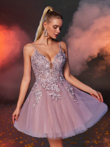 Elegant Luxurious Lotus Pink V-Neck Embroidered Lace Rhinestone Decorated Maxi Dress For Weddings, Parties, Graduations, Prom (Heavy Lace Design) Elegant Luxurious Lotus Pink V-Neck Embroidered Lace Rhinestone Decorated Maxi Dress For Weddings, Parties, Graduations, Prom (Heavy Lace Design)