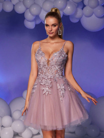 Elegant Luxurious Lotus Pink V-Neck Embroidered Lace Rhinestone Decorated Maxi Dress For Weddings, Parties, Graduations, Prom (Heavy Lace Design) Elegant Luxurious Lotus Pink V-Neck Embroidered Lace Rhinestone Decorated Maxi Dress For Weddings, Parties, Graduations, Prom (Heavy Lace Design)