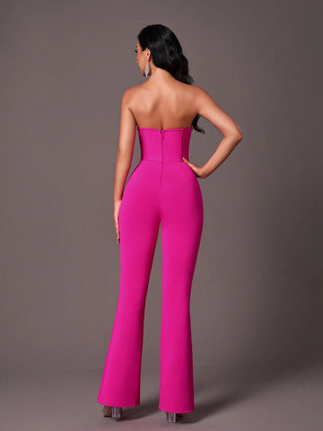 Glamorous Rhinestone Embellished Bustier Jumpsuit With Padded Cups Glamorous Rhinestone Embellished Bustier Jumpsuit With Padded Cups