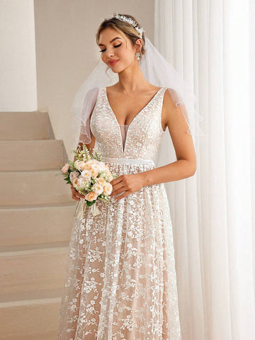V-Neck Lace Floral Embroidery Dress V-Neck Lace Floral Embroidery Dress