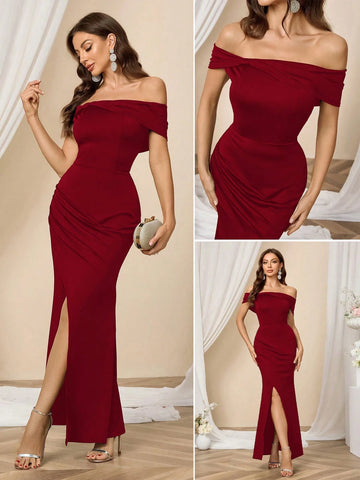 Women's Black Off-The-Shoulder Minimalist Slit Casual Party Dress, Tight High Stretch Clothes Fashionable And Slimming,Christmas Clothing, Elegant Cocktail Semi Formal Prom Dress, For Birthday, Wedding Guest, Graduation, Dinner, Homecoming Women's Black Off-The-Shoulder Minimalist Slit Casual Party Dress, Tight High Stretch Clothes Fashionable And Slimming,Christmas Clothing, Elegant Cocktail Semi Formal Prom Dress, For Birthday, Wedding Guest, Graduation, Dinner, Homecoming