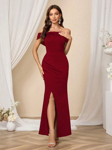 Women's Black Off-The-Shoulder Minimalist Slit Casual Party Dress, Tight High Stretch Clothes Fashionable And Slimming,Christmas Clothing, Elegant Cocktail Semi Formal Prom Dress, For Birthday, Wedding Guest, Graduation, Dinner, Homecoming Women's Black Off-The-Shoulder Minimalist Slit Casual Party Dress, Tight High Stretch Clothes Fashionable And Slimming,Christmas Clothing, Elegant Cocktail Semi Formal Prom Dress, For Birthday, Wedding Guest, Graduation, Dinner, Homecoming