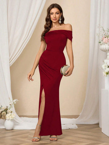 Women's Black Off-The-Shoulder Minimalist Slit Casual Party Dress, Tight High Stretch Clothes Fashionable And Slimming,Christmas Clothing, Elegant Cocktail Semi Formal Prom Dress, For Birthday, Wedding Guest, Graduation, Dinner, Homecoming Women's Black Off-The-Shoulder Minimalist Slit Casual Party Dress, Tight High Stretch Clothes Fashionable And Slimming,Christmas Clothing, Elegant Cocktail Semi Formal Prom Dress, For Birthday, Wedding Guest, Graduation, Dinner, Homecoming