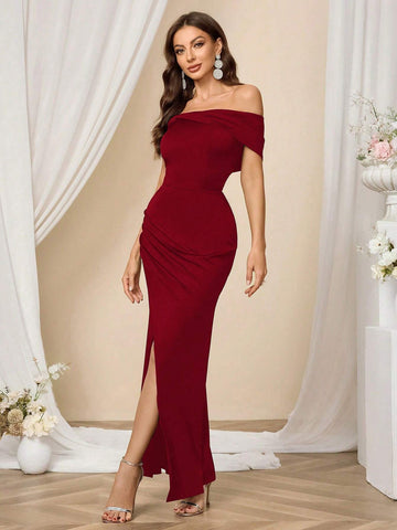 Women's Black Off-The-Shoulder Minimalist Slit Casual Party Dress, Tight High Stretch Clothes Fashionable And Slimming,Christmas Clothing, Elegant Cocktail Semi Formal Prom Dress, For Birthday, Wedding Guest, Graduation, Dinner, Homecoming Women's Black Off-The-Shoulder Minimalist Slit Casual Party Dress, Tight High Stretch Clothes Fashionable And Slimming,Christmas Clothing, Elegant Cocktail Semi Formal Prom Dress, For Birthday, Wedding Guest, Graduation, Dinner, Homecoming