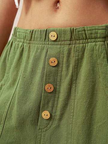 BohoFeels Casual Women's Solid Color Single Breasted Shorts For Spring/Summer BohoFeels Casual Women's Solid Color Single Breasted Shorts For Spring/Summer