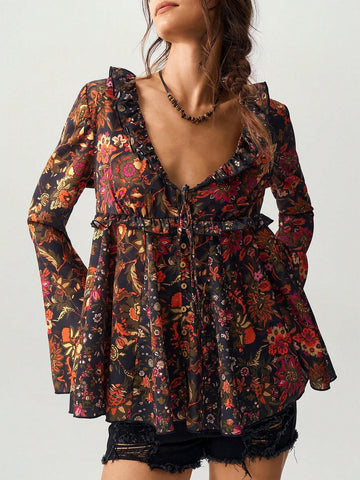 BohoFeels Floral Print Women Vacation Shirt BohoFeels Floral Print Women Vacation Shirt