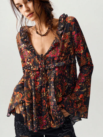 BohoFeels Floral Print Women Vacation Shirt BohoFeels Floral Print Women Vacation Shirt