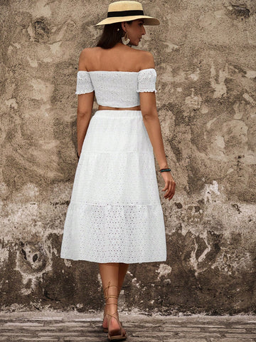 Women'S Off Shoulder Short Sleeve Cropped Top And Skirt Set Women'S Off Shoulder Short Sleeve Cropped Top And Skirt Set