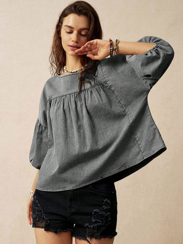 BohoFeels Women's Loose Green Vacation Theme Puff Sleeve Blouse BohoFeels Women's Loose Green Vacation Theme Puff Sleeve Blouse