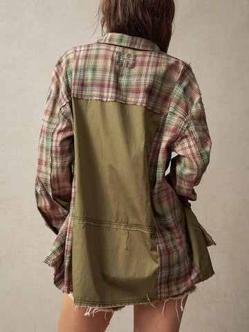 BohoFeels Women's Plaid Splice Vacation Shirt BohoFeels Women's Plaid Splice Vacation Shirt