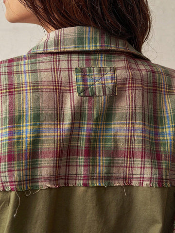BohoFeels Women's Plaid Splice Vacation Shirt BohoFeels Women's Plaid Splice Vacation Shirt